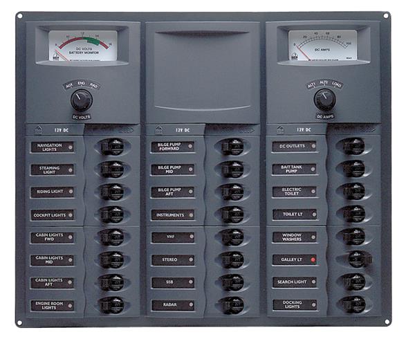 BEP 12v Dc Circuit Breaker Panel 24 Way Square A/log Meter (905-AM)