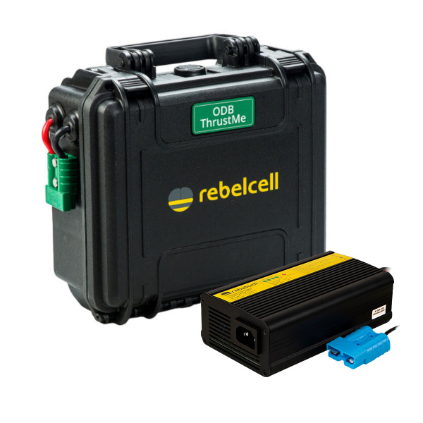Rebelcell Outdoorbox Battery for ThrustMe Motors - 18.5V / 36Ah - 673Wh  + 21V10A Li-Ion Charger Bundle